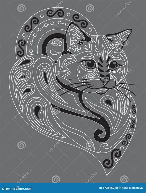 Monochrome Ornamental Cat 10 Stock Vector Illustration Of Boho