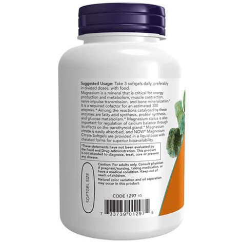 NOW Foods Magnesium Citrate 90 Softgels Nervous System Support