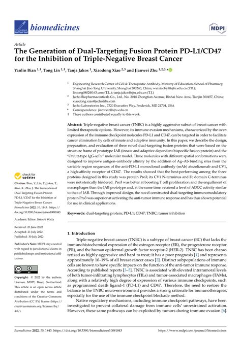 Pdf The Generation Of Dual Targeting Fusion Protein Pd L1 Cd47 For