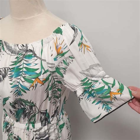 Witchery Tropical Bird Of Paradise Floral Palm Print Off The Shoulder