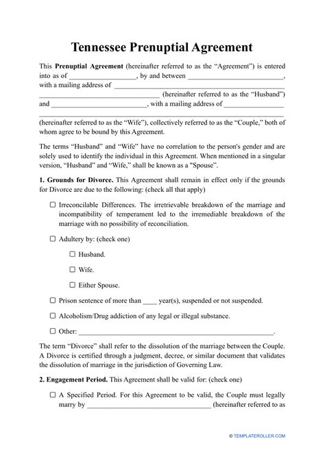 Tennessee Prenuptial Agreement Template Fill Out Sign Online And