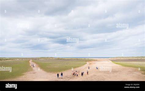 Holiday Makers Pictured By The Edge Of The Marsh And Mud Flats At