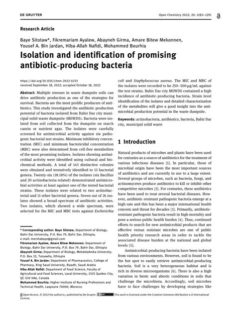 PDF Isolation And Identification Of Promising Antibiotic Producing