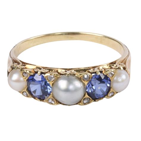 Victorian K Gold Pearl Sapphire Diamond Ring Ejay Antiques