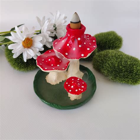 Amanita Mushrooms Smoke Waterfall Incense Cone Burner Fly Etsy