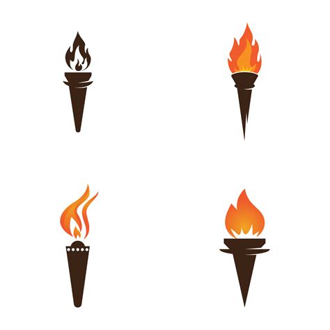 Fire Torch With Flame Flat Icons Set Collection Of Symbol Flaming