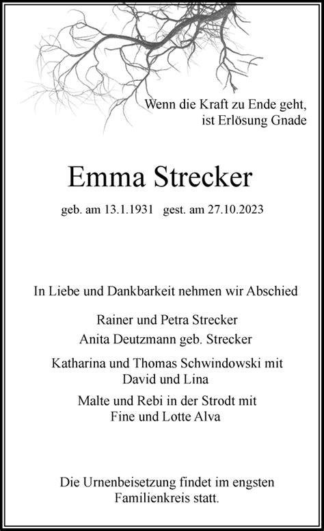 Alle Traueranzeigen F R Emma Strecker Trauer Rp Online De