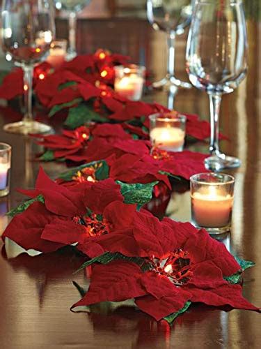 Homeseasons Pre Lit Velvet Silk Poinsettia 6 Feet Garland With Red