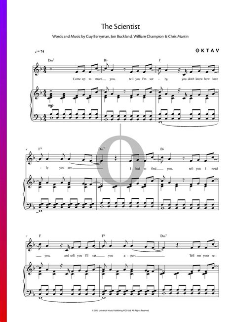 The Scientist Coldplay Piano Sheet Music Oktav