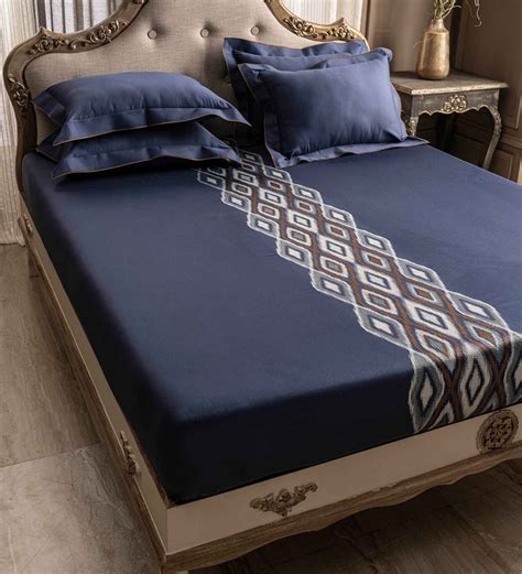 Buy Blue Traditional 210 Tc Cotton 1 Double King Size Bedsheet With 2