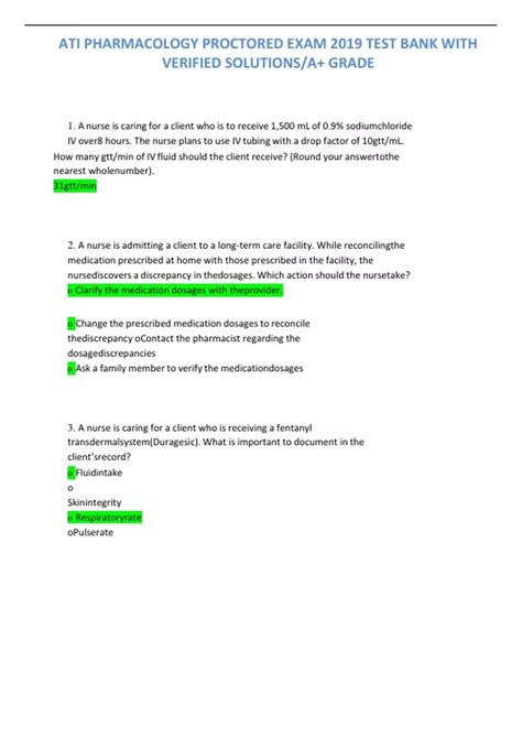 Ati Pharmacology Proctored Exam Test Bank 2019