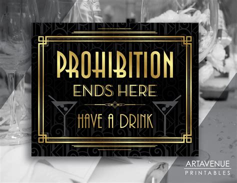 Art Deco Printable Art Gatsby Wedding Sign Prohibition Etsy Gatsby