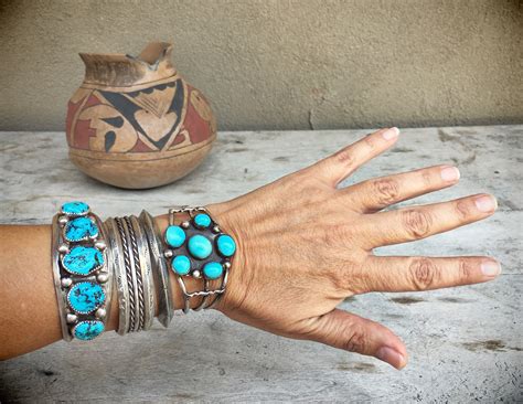 Large Native American Turquoise Bracelet By Navajo Jerry Roan Vintage Turquoise Jewelry