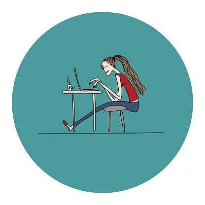 Programmer Woman At Work Sketch For Your Design Stock Clipart