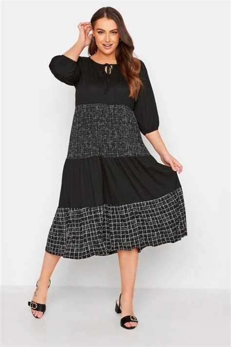 Limited Collection Black Tiered Cotton Smock Dress Yours Clothing