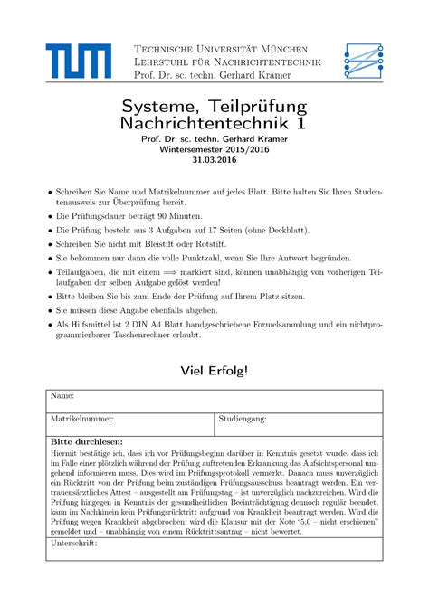 Ws Loesung Altklausur Technische Universit T M Nchen Lehrstuhl