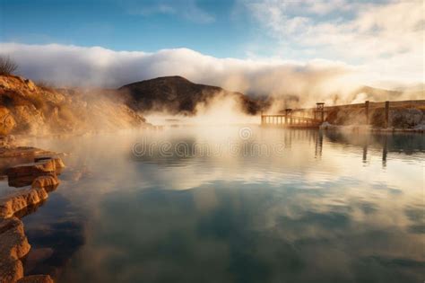 Steaming Hot Spring With Reflective Water Surface Stock Illustration