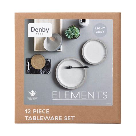 Buy Denby Elements Light Grey Dinner Set 12 Piece Potters Cookshop
