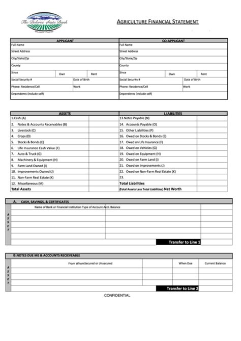 Fillable Agriculture Financial Statement Template Fillable Printable