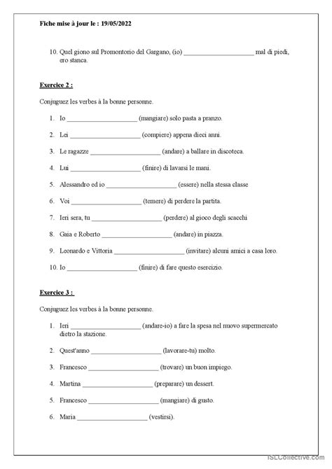 Passato Prossimo Italiano English ESL Worksheets Pdf Doc