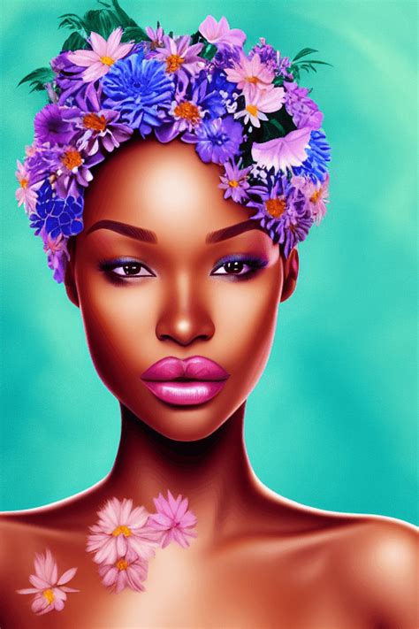 Beautiful African American Woman In Elegant Flower Dress Fantasy Art 4k · Creative Fabrica