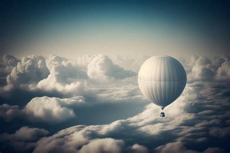 Hot Air Balloon In The Sunset Evening Sky And Pure Cloud Copy Space Generative AI Stock