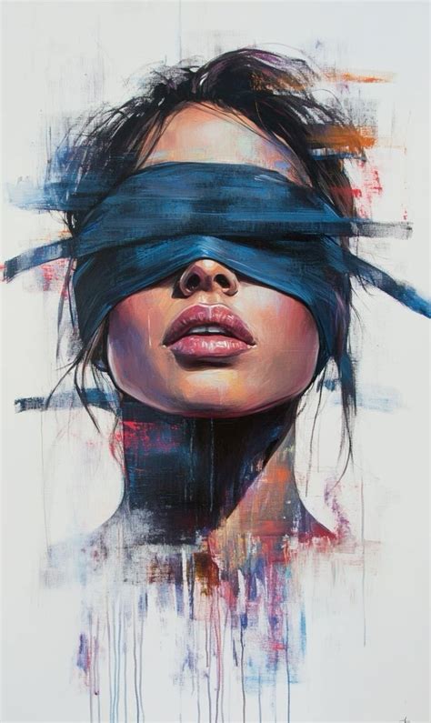 A Painting Of A Woman With Blindfolds On Her Head