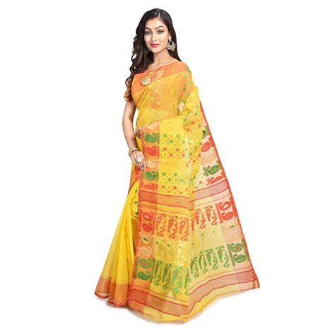 Embroidered Dhakai Jamdani Saree Yellow Bestbengalisarees