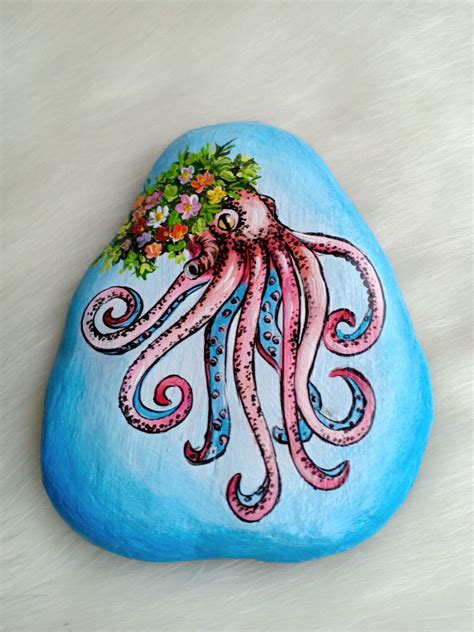 Octopus Rock Painted Octopus Octopus Art Painted Rock Hand Etsy