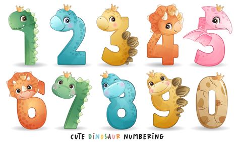 Cute Dinosaur Numbering Clipart Set Etsy