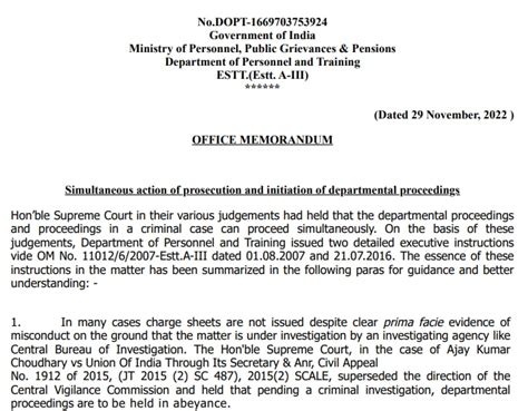 Simultaneous Action Of Prosecution And Initiation Of Departmental Proceedings Latest Supreme