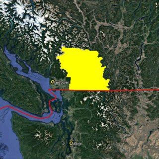 Map of the Fraser Valley Regional District (yellow) and the Canada-USA... | Download Scientific ...