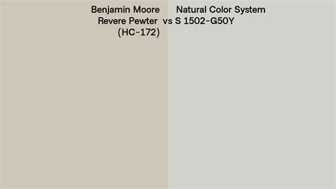 Benjamin Moore Revere Pewter Hc 172 Vs Natural Color System S 1502 G50y Side By Side Comparison