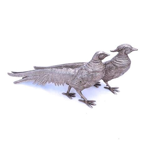 Vintage Silver Plated Peacock Figurines Pair Of Large Silver Vintage Silver Silver Plate