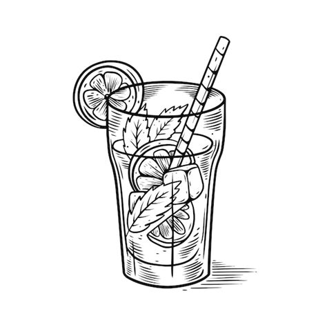 Un Vaso De Mojito Con Pajita Y Una Rodaja De Menta Vector Premium