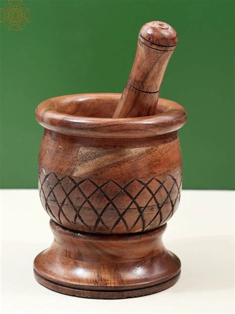 11 Wooden Mortar And Pestle Set Handmade Exotic India Art