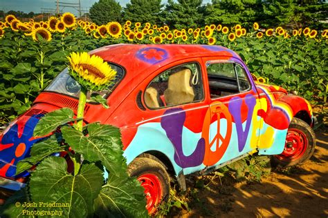 Sunflowers And Vw Beetle Love Peace Photograph Vintage Etsy