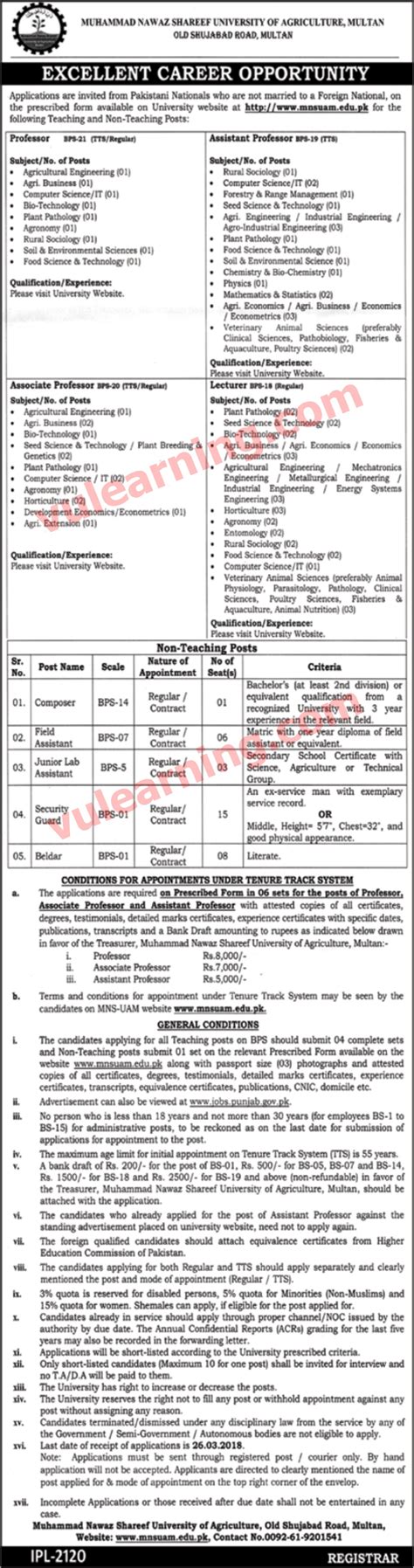 Muhammad Nawaz Sharif University Of Agriculture Multan Jobs