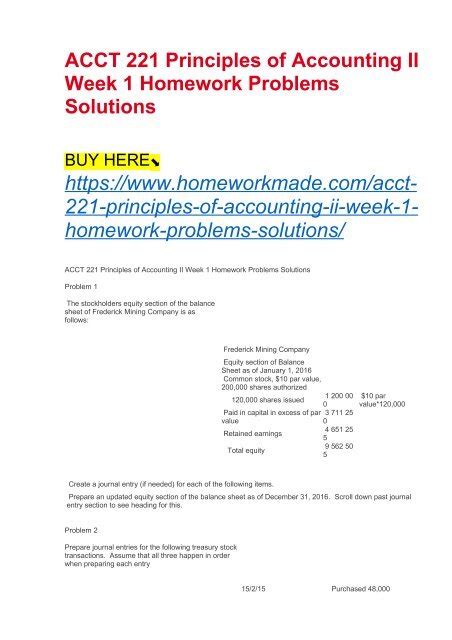 ACCT 221 Principles Of Accounting II Week 1 Homework Problems Solutions