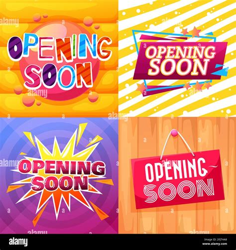 Opening Soon Cartoon Banners And Signs For Shop Or Store Vector Grand