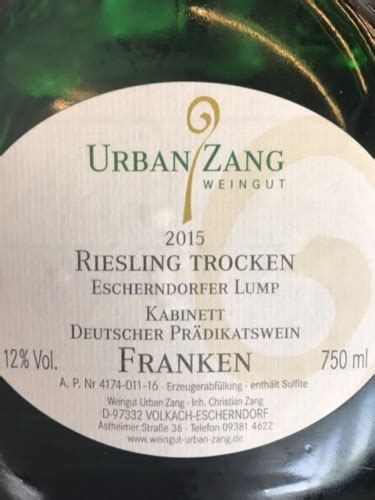 Urban Zang Escherndorfer Lump Riesling Trocken Kabinett Vivino US