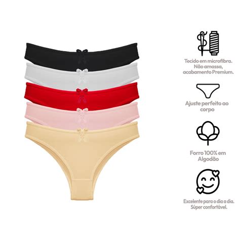 Kit 5 Calcinhas Lingerie Tanga De Microfibra Shopee Brasil