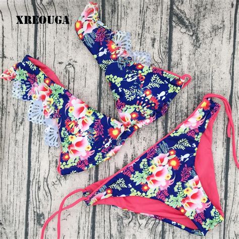 Brazilian Ruffled Butterfly Bikini Set Woman Colorful Swimsuit Floral