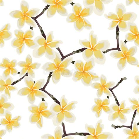 Seamless Pattern with Yellow Flowers Floral Décor of Plumeria Branch