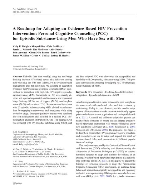 Pdf A Roadmap For Adapting An Evidence Based Hiv Prevention Intervention Personal Cognitive