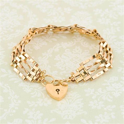 9ct Gold 4 Bar Gate Bracelet With Heart Padlock Etsy