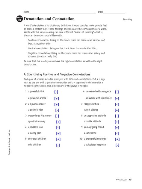 Connotation And Denotation Worksheet Pdf Connotation Linguistics Worksheets Library