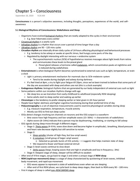 Chapter 5 Copy Psyc Notes Chapter 5 − Consciousness September 28