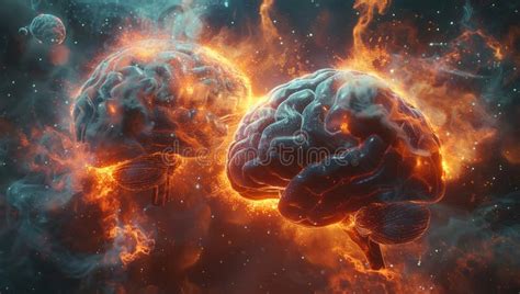 An Abstract Digital Artwork With A Vibrant Fiery Human Brain In A