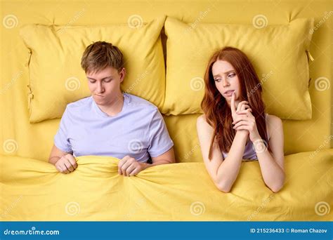 Caucasian Man Is Worried About Size Of Genitals Before Sex With Girlfriend Stock Image Image